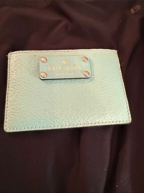 kate spade mint green leather card holder with gold logo